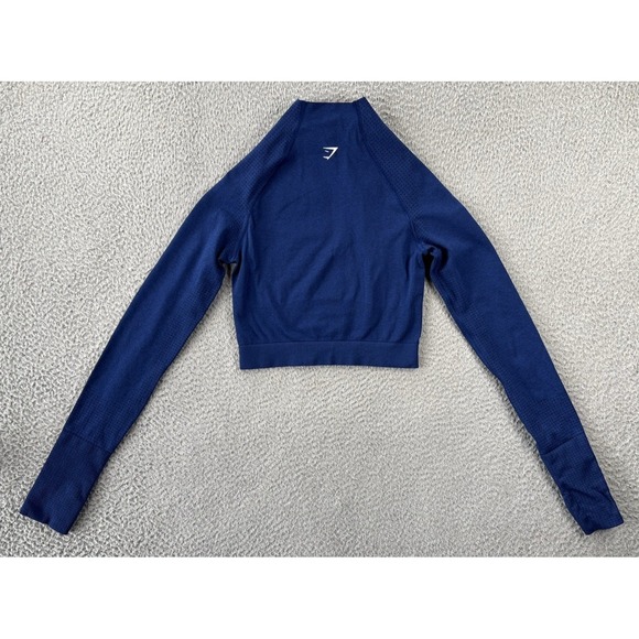 Gymshark Adapt Crop Top Womens Small Blue Mock Neck Seamless Long Sleeve - Picture 8 of 9